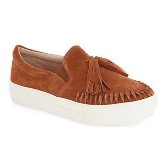 J/SLIDES Shoes - J Slides Aztec Tan Suede Tassel Slip-On Loafers
